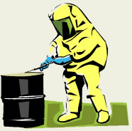 drawing of a person in a hazard materaial suit.