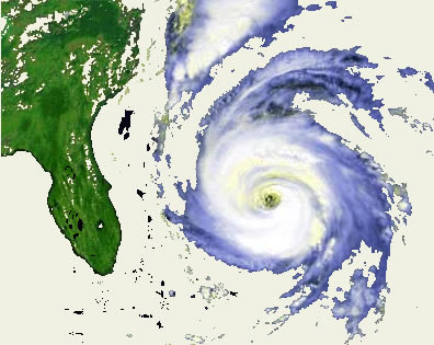 a map with a hurricane headed toward the coast of florida