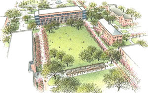 Aerial view of building sites 2, 3, and 4