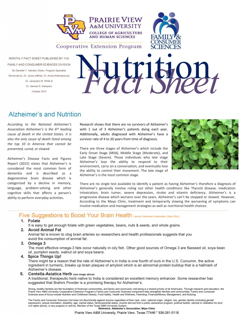 Alzheimer's and Nutrition Fact Sheet