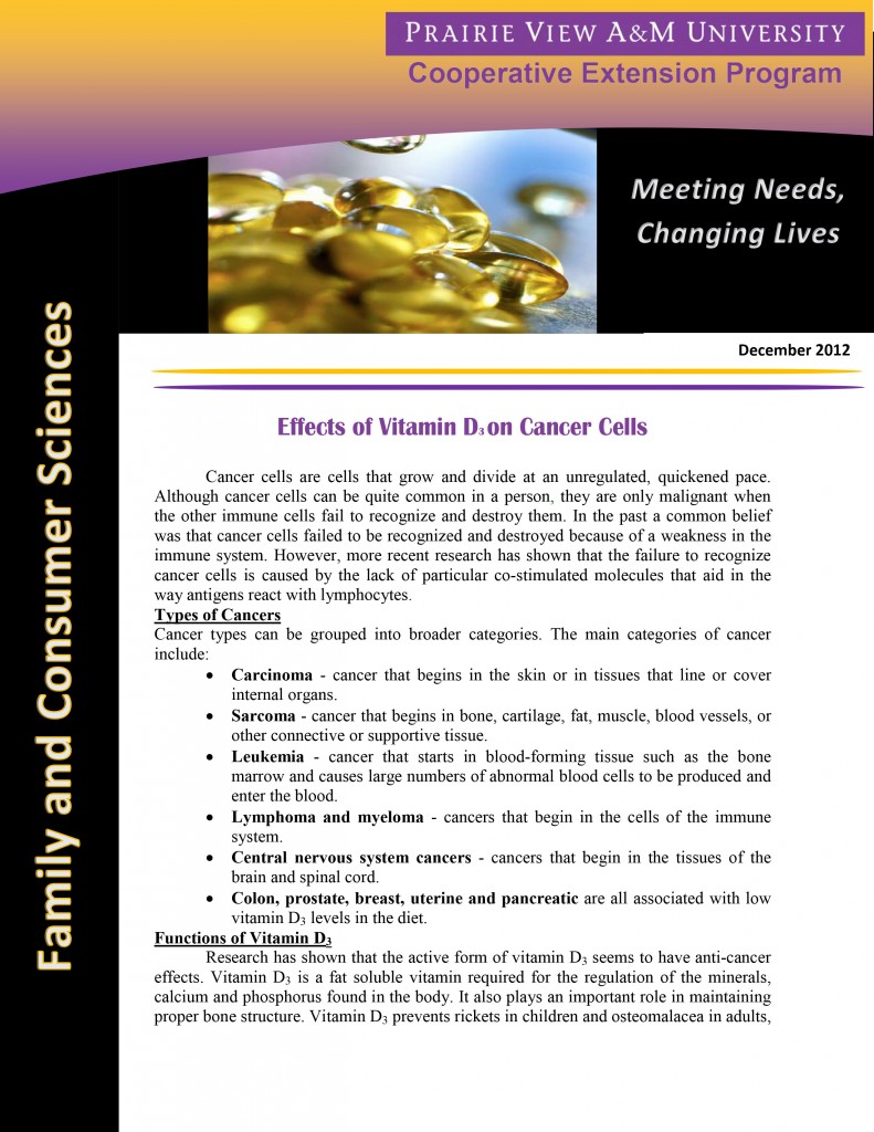 Effects of Vitamin D3 on Cancer Cells