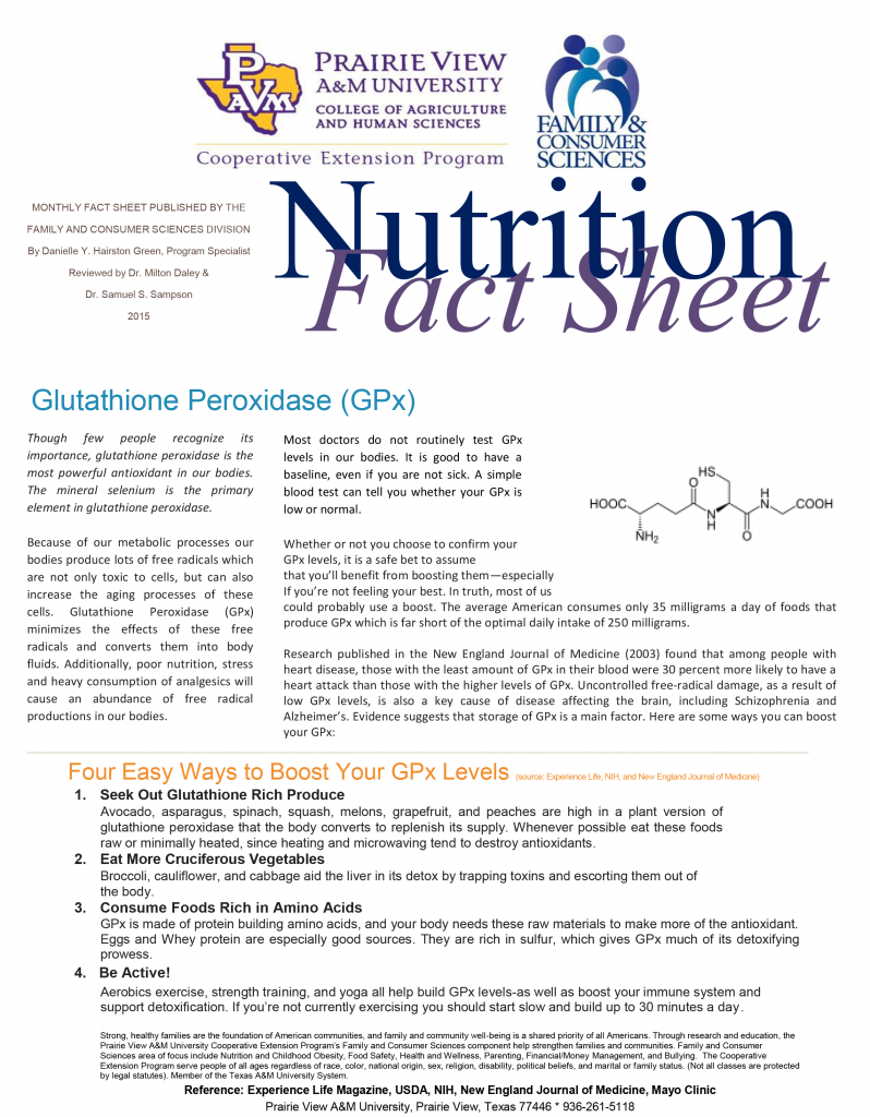 Gluthathione Peroxidase (GPx) Nutrition Fact Sheet