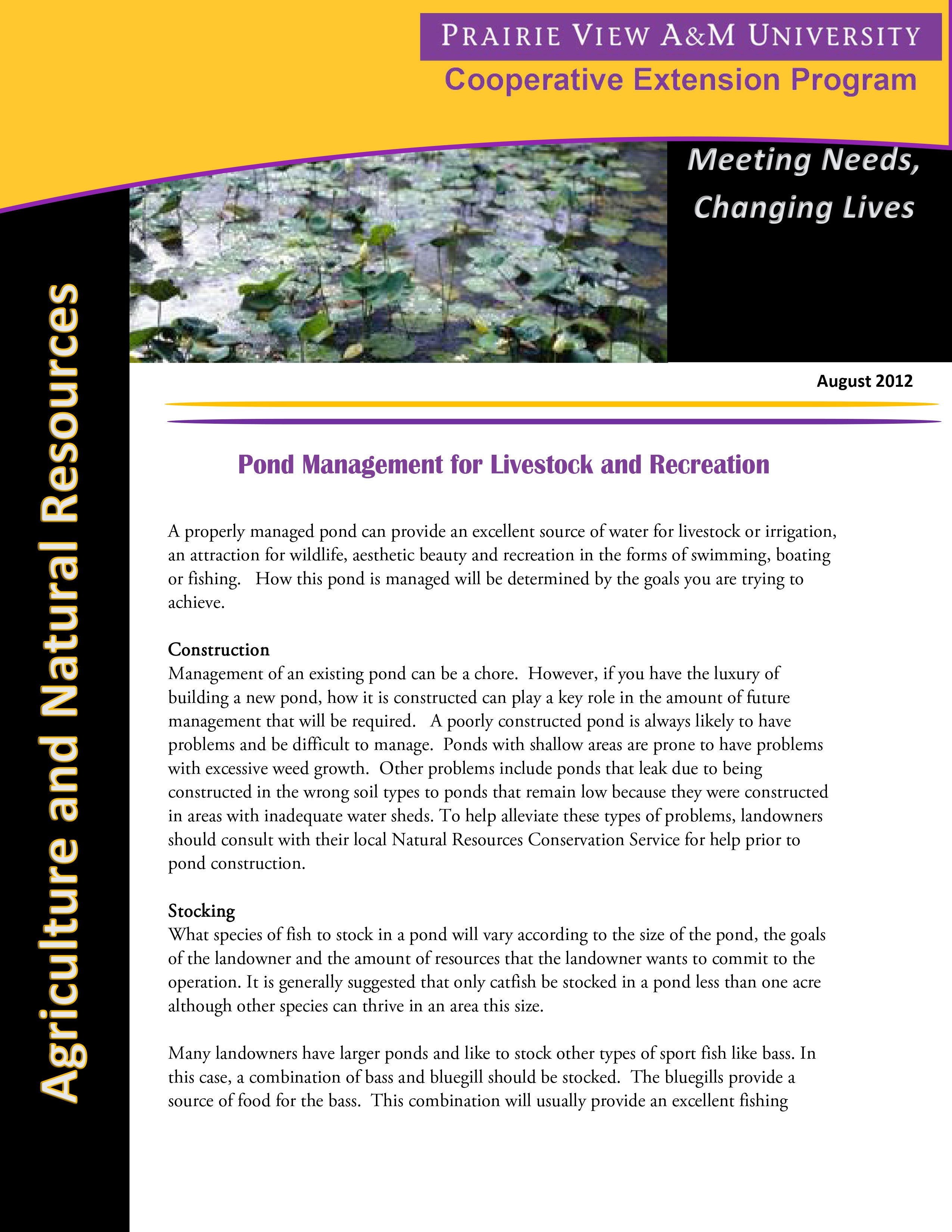 Pond Management for Livestock and Recreation