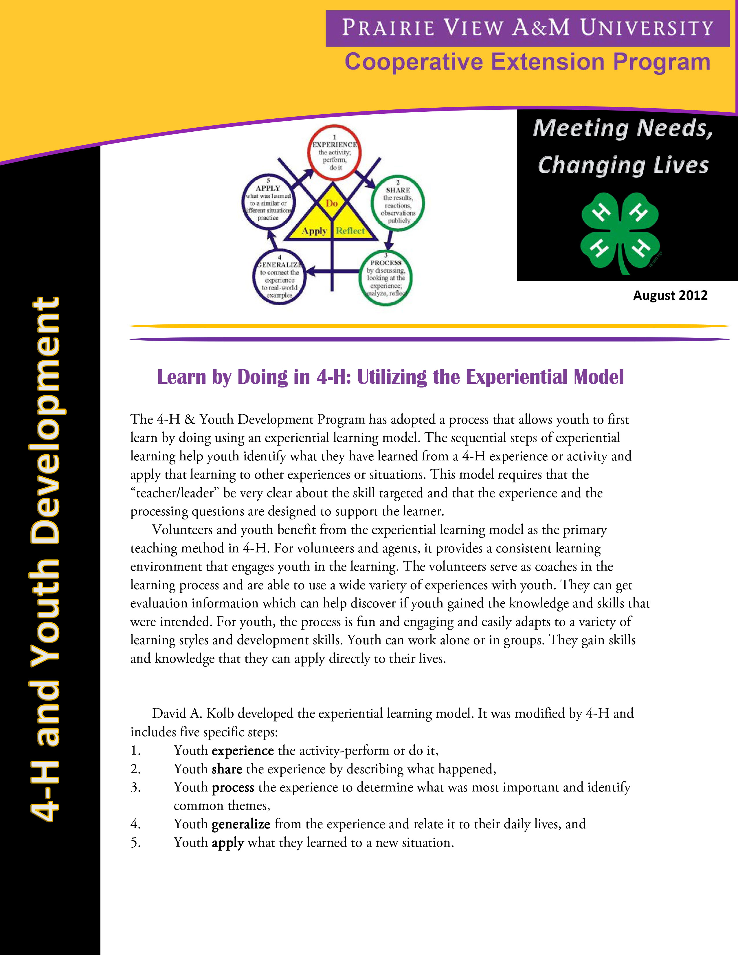 Learning By Doing in 4-H: Utilizing the Experiential Model