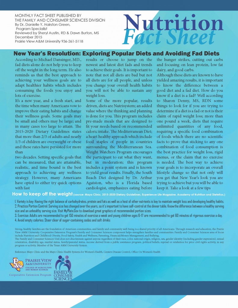 New Years Resolutions Fact Sheets