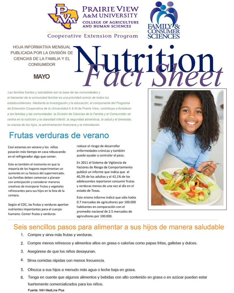 Summer Time Fruits and Vegetables Factsheet (Spanish)