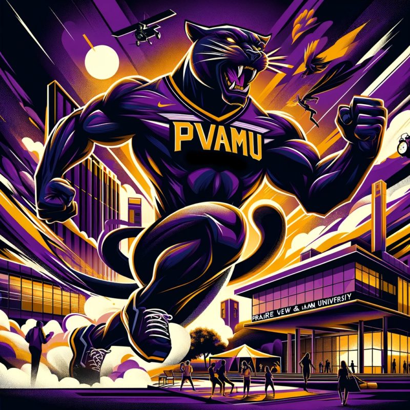 Muscular PVAMU Panther mascot running