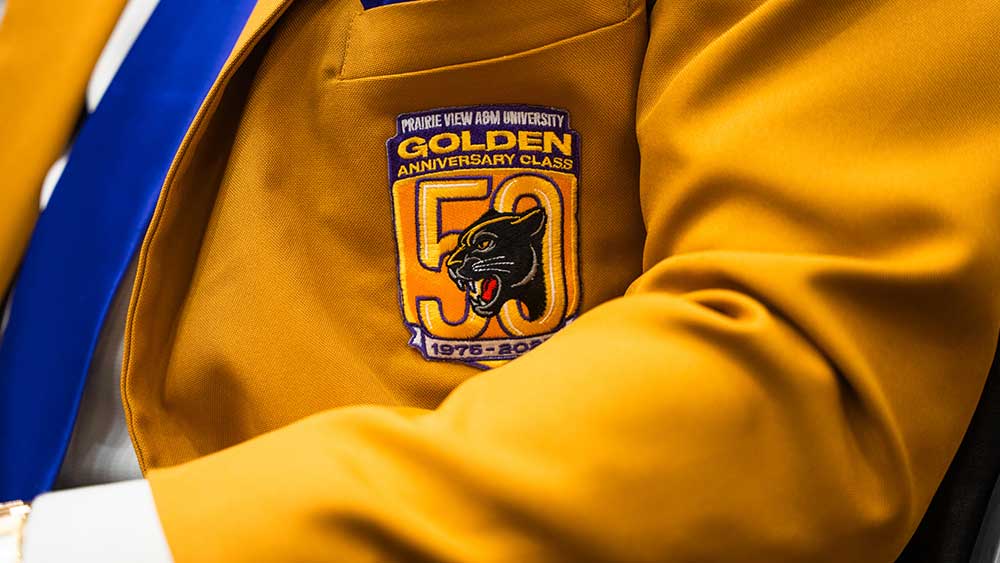 Up close shot of the Golden 50 Anniversary class patch.