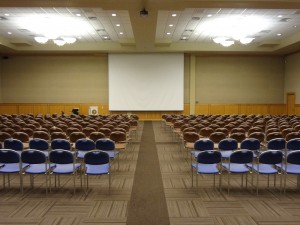 seating setup with center row open for an speaking event.