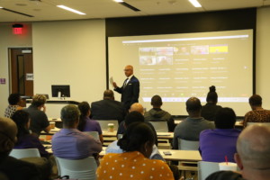 CAHS Dean and Director of Land Grant Programs Gerard D’Souza, Ph.D., addressed faculty and staff during the college-wide meeting.