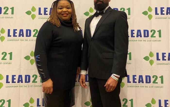 College of Agriculture, Food, and Natural Resources Staff members Vida Harrison and Hendrix Broussard at LEAD21.
