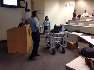 Eric Risch, Yonghui Wang and Suxia Cui demonstrating their prototype for PVAMU students in CARC’s seminar room