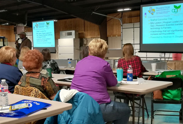 Stedman Douglas During His Presentation “PVAMU Grafted Cucumber Trial Updates.”