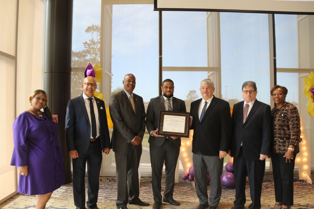 Left to Right: Laura Jones, Workforce Development Program Specialist; Gerard D'Souza, Ph.D., Dean of the College of Agriculture and Human Sciences and Director of Land Grant Programs; Kevin Hoffman, Chief of Staff to PVAMU President; Jimmy Henry, Program Leader - Community Development; Lee Price, Texas State Director USDOL Office of Apprenticeship; Jon Lavin, Apprenticeship Training Representative USDOL Office of Apprenticeship; Carolyn Williams, Ph.D., Executive Associate Director Cooperative Extension Program.