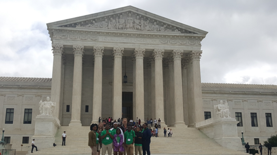 Pictured: Prairie View A&M University delegation group photo: Juwan Cook, Pamela Lee, Kaya Hamilton, Kameron Young, Adrian Cordova, Jaimie Landor and Arianna Jenkins at the Capitol Building.