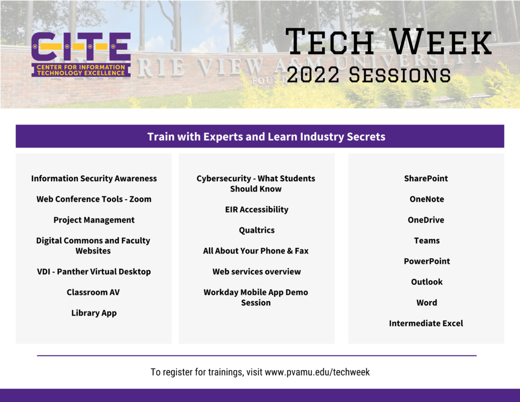 Tech Week Schedule Nov. 7 - 11, 2022