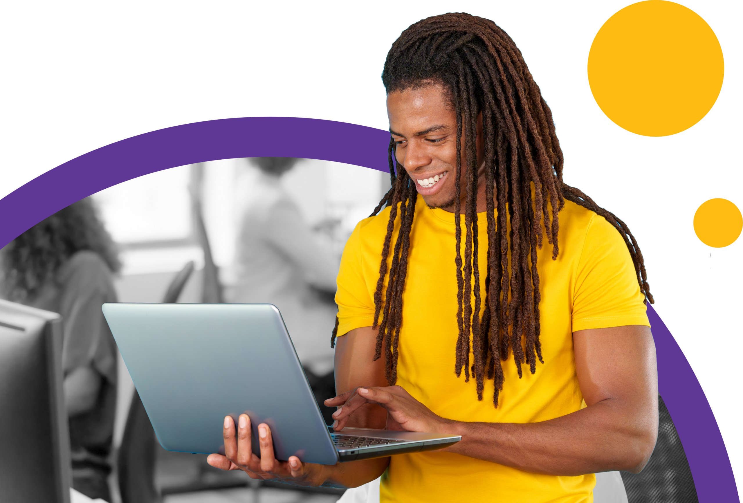 Young male student looking at a laptop studying Young male student looking at a laptop studying