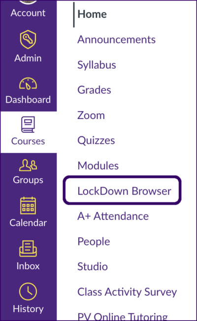 LockDown Browser (LDB) link on the Canvas Course Menu