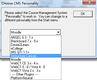 Respondus Personality Drop-Down for Canvas
