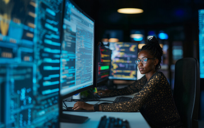 stock image of woman working on computer