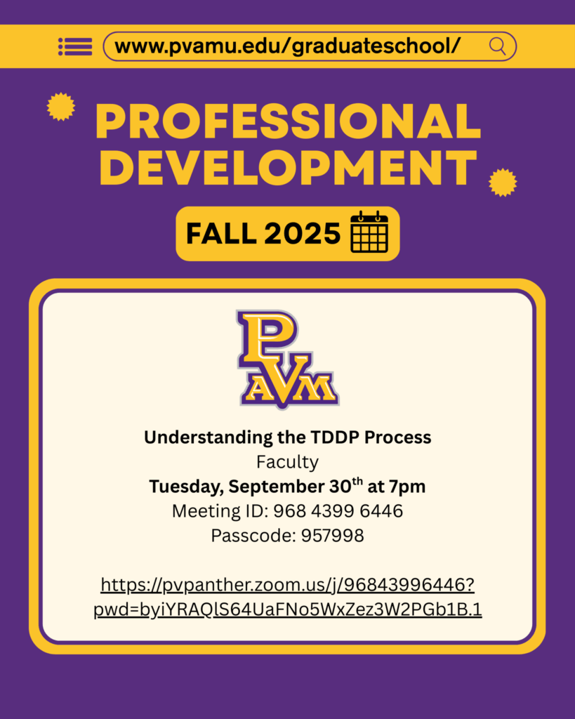 Professional development on Understanding the TDDP Process – Faculty Tuesday, September 30th at 7pm