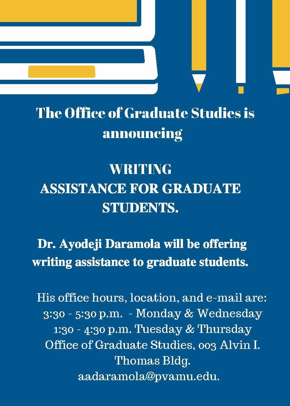 Writing Assistance Flyer Graduate Studies