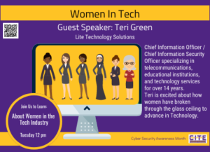 Women in Tech: Guest Speaker: Teri Green- Webinar Wednesday 12 pm 