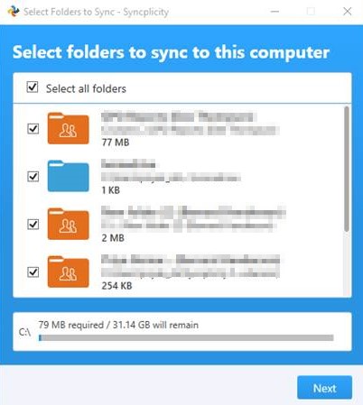 sync to this computer select all folders