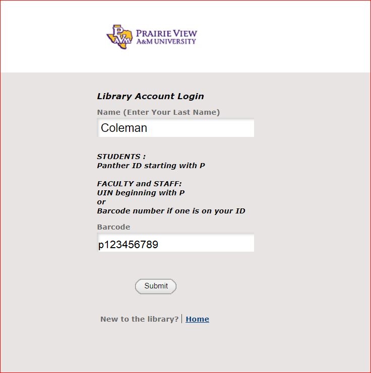 Library Account signing in 
