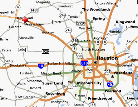 Picture of PVAMU Location with a road map view of houston