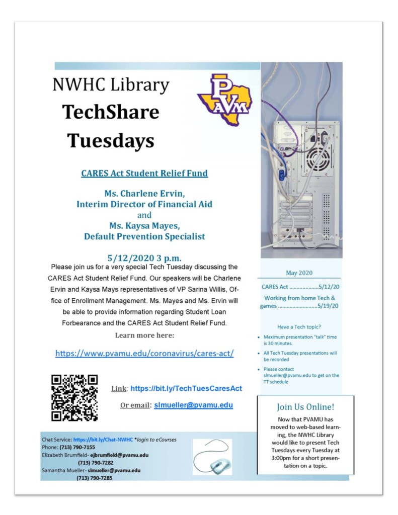 Tech Tuesdays Workshop Cares Act Student Relief Fund Library