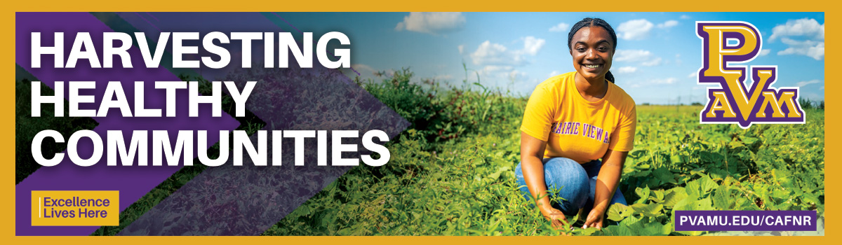 A person in a yellow shirt kneels in a green field, surrounded by crops, with a sunny sky above and text promoting community health initiatives.