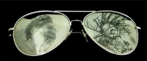 glasses with image reflections.