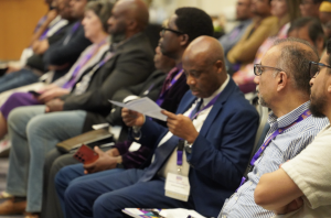 Faculty members attend Faculty Research Day, engaging with presentations and discussions that highlight research activity across Prairie View A&M University.