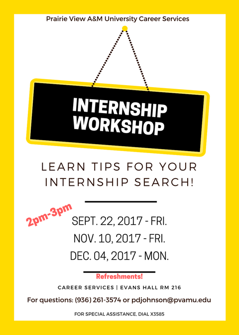 Internship Workshop flyer with dates