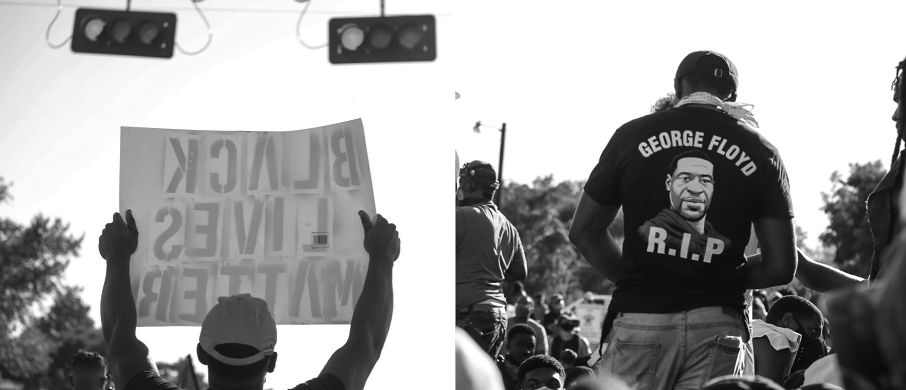 Black Lives Matter Sign And Person With RIP George Floyd T-Shirt
