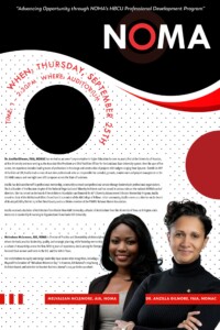 Flyer with two (2) females arms folded with NOMA information.