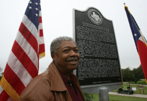 28 OCTOBER 2009- AMERICAN-STATESMAN/RODOLFO GONZALEZ- General Marshall, former caddy and senior golfer, stands posing next to the Texas Historical Landmark after it's dedication at Lion's Municipal Golf Course in Austin, Texas, on Wednesday, October 28, 2009. The historical marker was unveiled celebrating the golf course's significant role as the first public golf course in the South to be desegregated in 1951.