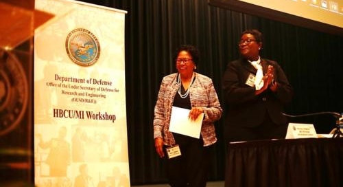 President Ruth J. Simmons and Pamela H. Obiomon at DOD Workshop