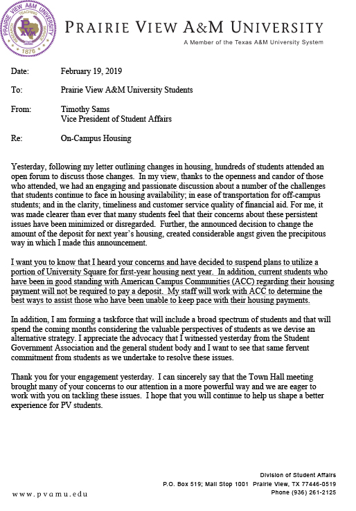 Tim Sams Housing PVAMU Home