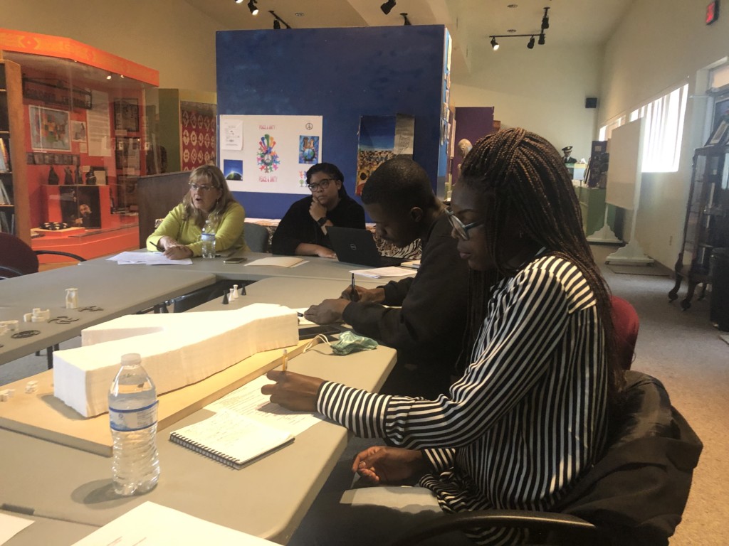 Adjorlolo and Cheeks attend a planning meeting in January at the Brazos Valley African American Museum.