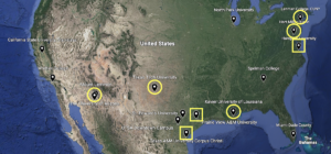 The map above illustrates the selected MSIs. The institutions that requested PIERS systems are denoted with yellow circles and the sites denoted by the yellow squares denotes PIERS+ systems.