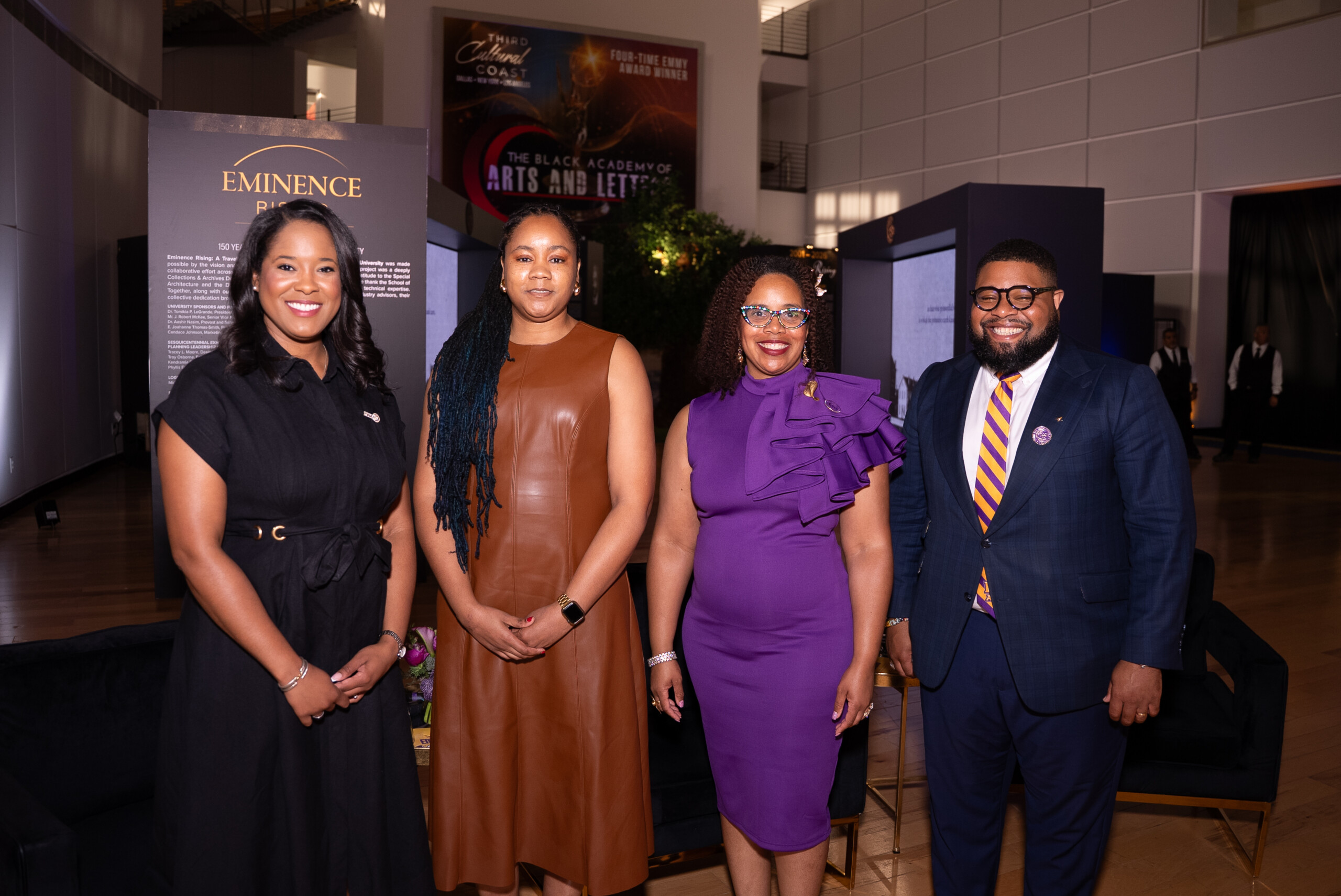 Kendramia Prestage ’10, ’12, and Tracey L. Moore ’98, center, with PVAMU alumni Priscilla Barbour Randle ’14 and Harrison Blair ’13
